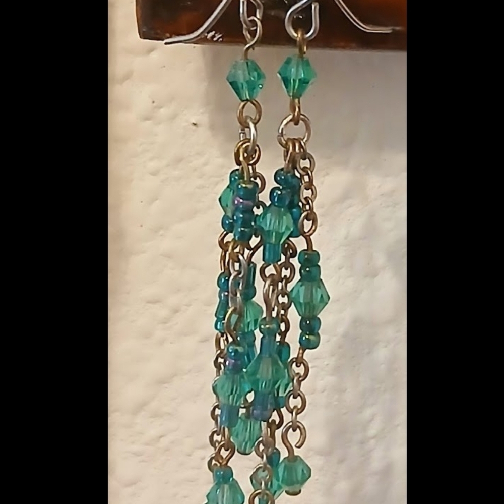 Elegant Green Beaded Dangle Earrings